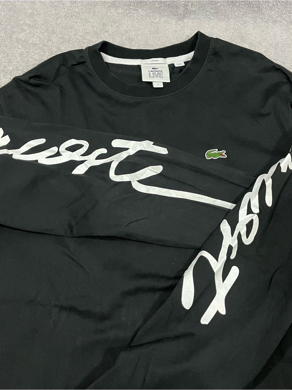 Lacoste Live Mens Long Sleeve Cotton T-Shirt Black Size Small Spell out Logo